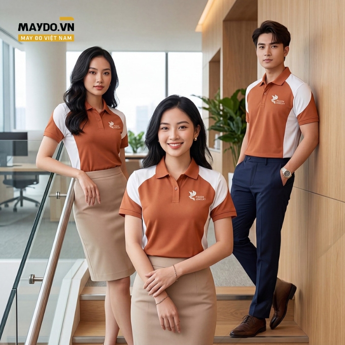 Áo thun đồng phục màu nâu cam phối trắng (3) Áo thun đồng phục màu nâu cam phối trắng (3)