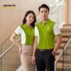 Áo thun đồng phục màu xanh lá tươi phối trắng
