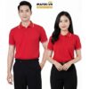 Áo thun đồng phục màu đỏ tươi phối viền trắng