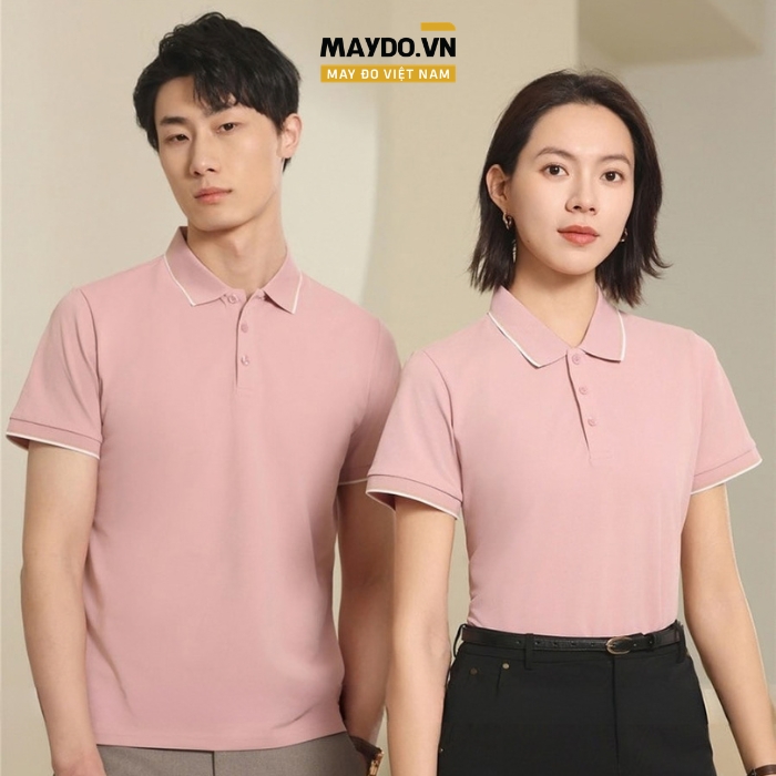 Áo thun đồng phục màu hồng phấn nhạt phối viền trắng Áo thun đồng phục màu hồng phấn nhạt phối viền trắng
