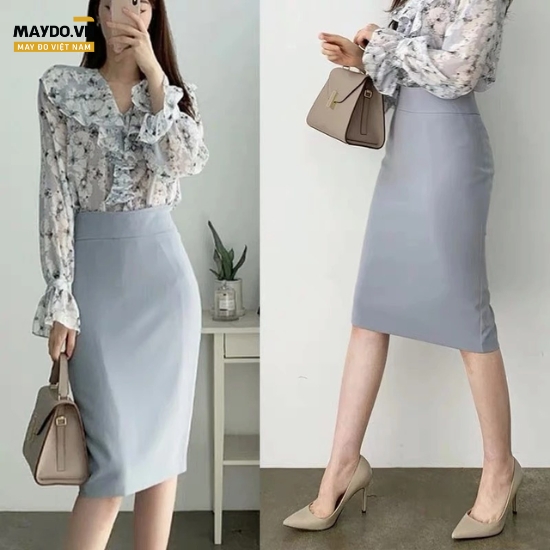 Chân váy công sở màu xanh xám