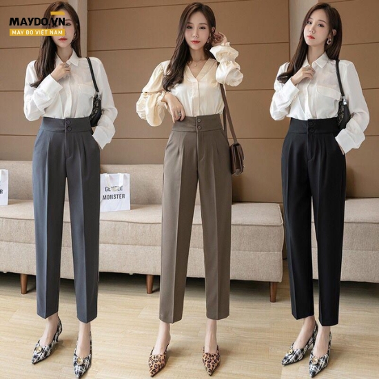 Mẫu quần tây nữ cạp cao thanh lịch